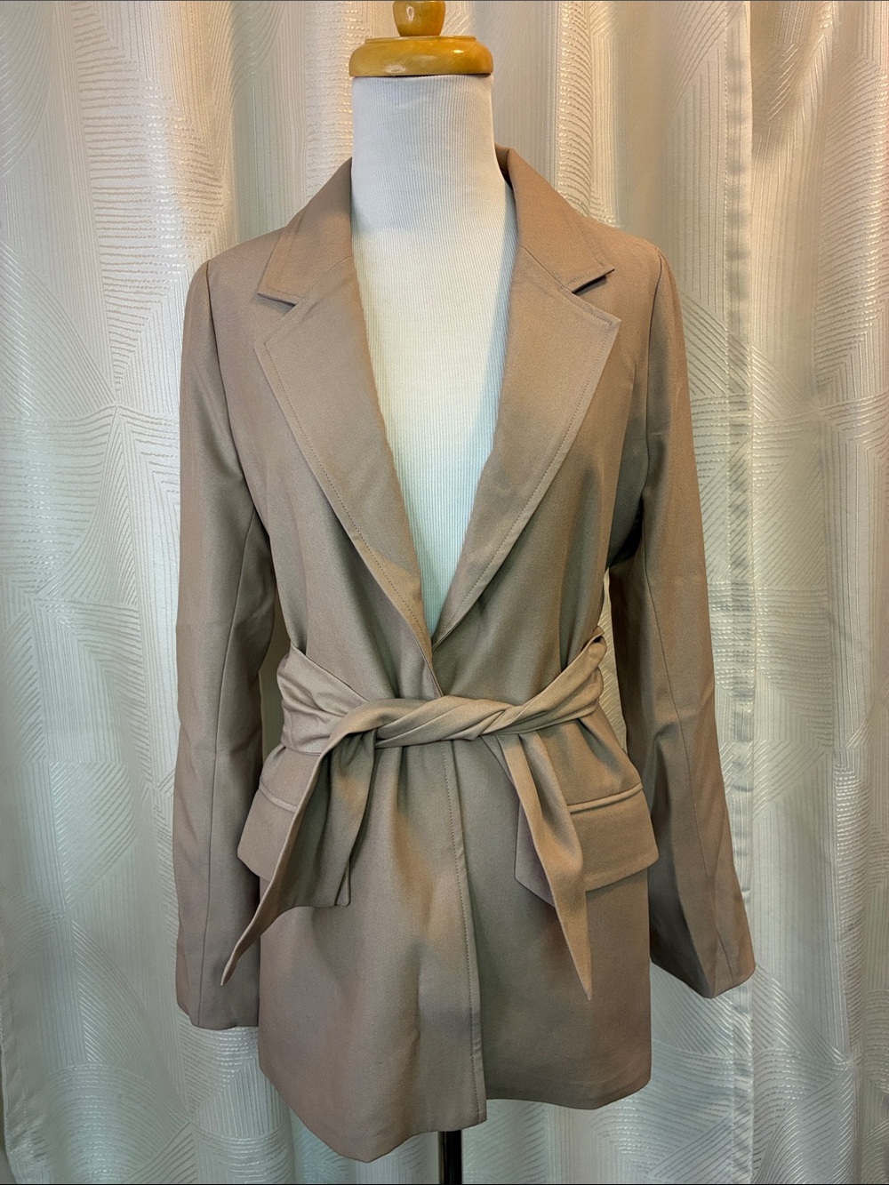Line & Dot Taupe Belted Blazer